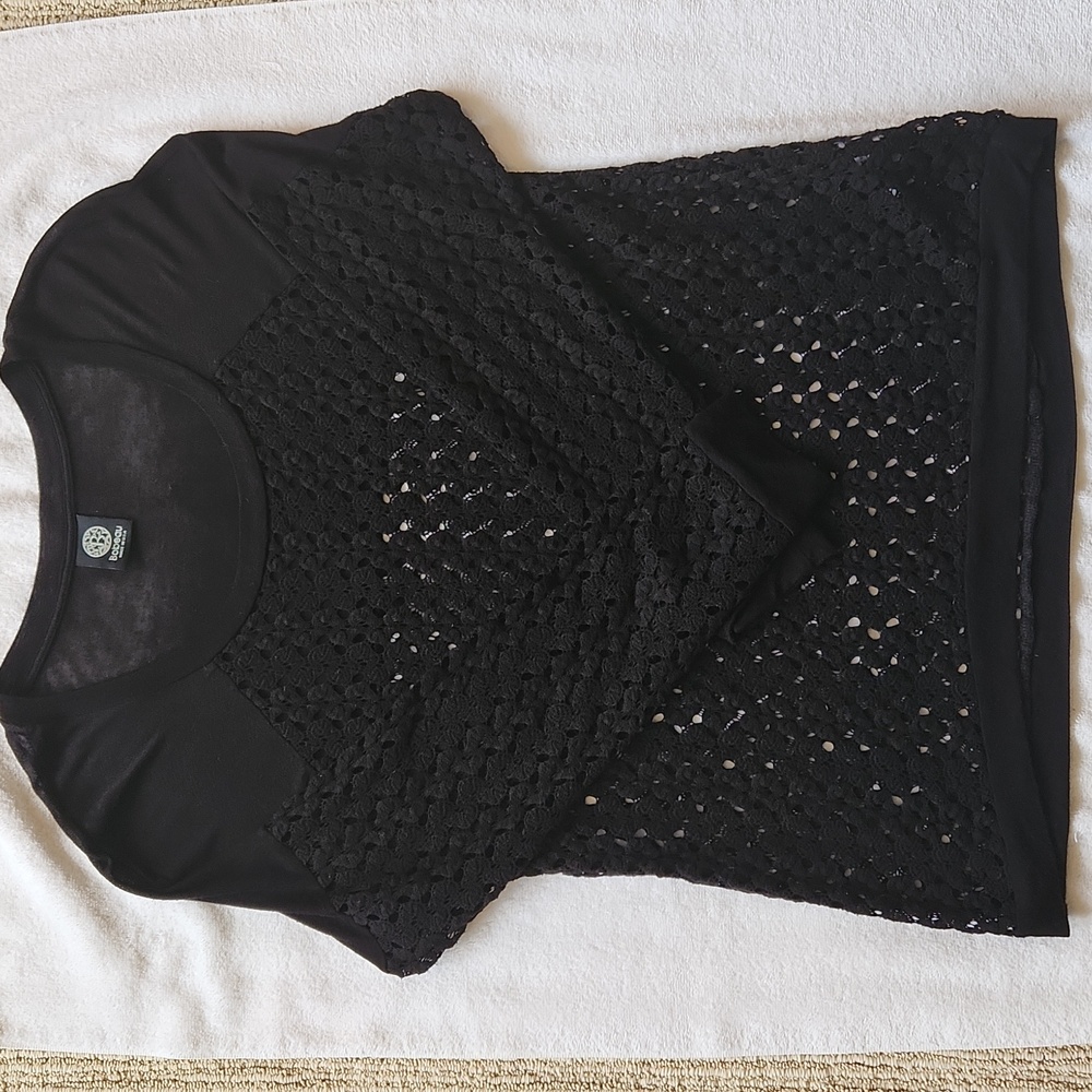 Bobeau Black Open Knit Long Sleeve Top Size Small
